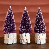 Artikel Deko-Lila Tannenbaum 15cm Trio mit Schneespitze auf Holzfuß