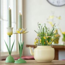 Artikel Teekanne Deko aus Metall mit Griff 17cm cremefarben