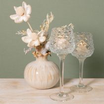 Artikel Teelichthalter Set aus Glas mit Zapfenoptik und Fuß, 19,5 cm und 22,5 cm hoch, 2-teilig