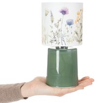 Artikel Tischlampe LED mit Blumenmuster und Glasfuß in Grün – stilvolle Beleuchtung für jeden Raum