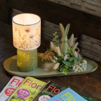 Artikel Tischlampe LED mit Blumenmuster und Glasfuß in Grün – stilvolle Beleuchtung für jeden Raum