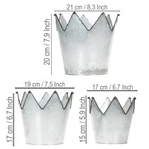 Artikel Übertopf Krone Metall Deko Zink Ø21,5/19,5/17cm 3er-Set