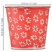 Artikel Übertopf Rot Weiß Mini-Blumentopf geblümt Metall Ø10,5cm H10,5cm