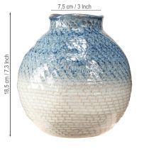 Artikel Keramikvase Blau Weiß Glasiert, Geflochtene Optik H18,5cm Dekoration