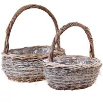 Artikel Weidenkorb mit Henkel Oval Natur Weiß L32/40cm – Set aus 2St