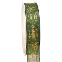 Artikel Weihnachtsband Drahtkante Rentier Grün Gold B25mm L18m