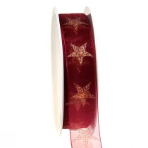Artikel Weihnachtsband Dunkelrot Gold mit Sternen B25mm L18m