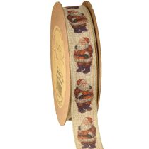 Artikel Rustikales Weihnachtsband 25mm mit Weihnachtsmann-Motiv, 15m, für Geschenkverpackungen – Floristik21