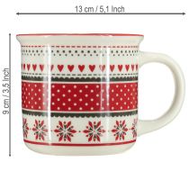Artikel Weihnachtstasse Keramik Becher Rot-Weiß Ø10cm H9cm Wintermuster Spülmaschinengeeignet