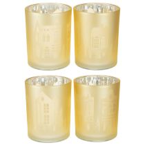 Artikel Windlicht "City Glow" Glas gold-silber Stadtsilhouette festlich H12,5cm Set 4
