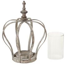 Artikel Vintage Windlicht Krone Metall Glas Grau Teelicht Halter
