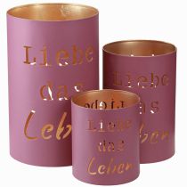 Artikel Verkaufsstarkes Windlicht-Set "Liebe das Leben" Fuchsia Gold 3er-Set Ø13/10,5/9cm