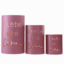 Artikel Verkaufsstarkes Windlicht-Set "Liebe das Leben" Fuchsia Gold 3er-Set Ø13/10,5/9cm