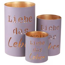 Artikel Elegante Windlichter Grau Gold „Liebe das Leben“ 3er-Set - Floristik21