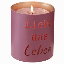 Artikel Windlicht Metall "Liebe das Leben" Fuchsia Gold Ø9cm H10cm 4er Set - Glam Deko Highlight
