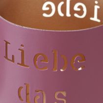 Artikel Windlicht Metall "Liebe das Leben" Fuchsia Gold Ø9cm H10cm 4er Set - Glam Deko Highlight