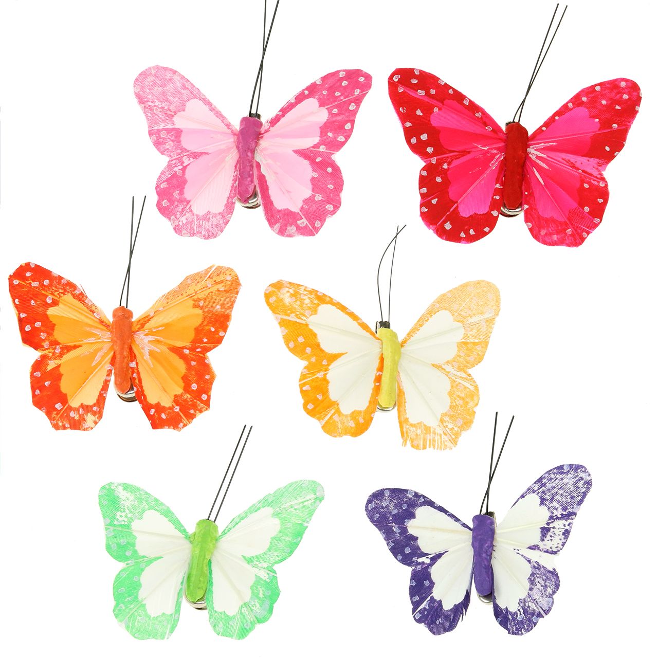 10 Feder Schmetterlinge Set 7cm u 4,5 cm weiß mit Metall Clip Butterfly Federn 