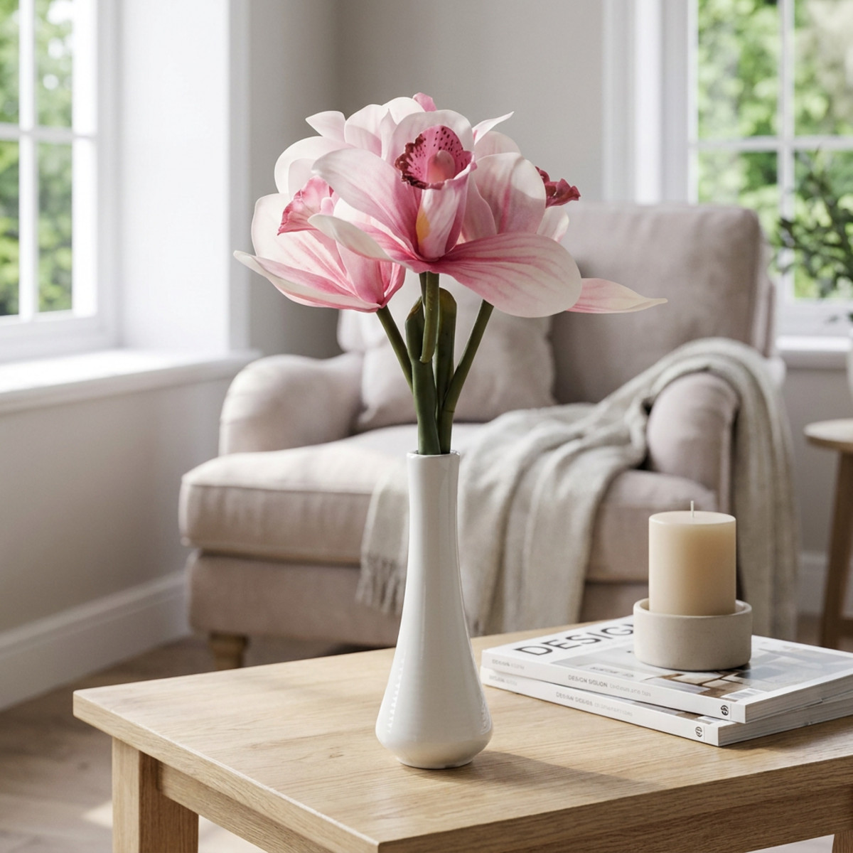 Künstliche Orchideen Kunstblumen Vase Weiß Rosa