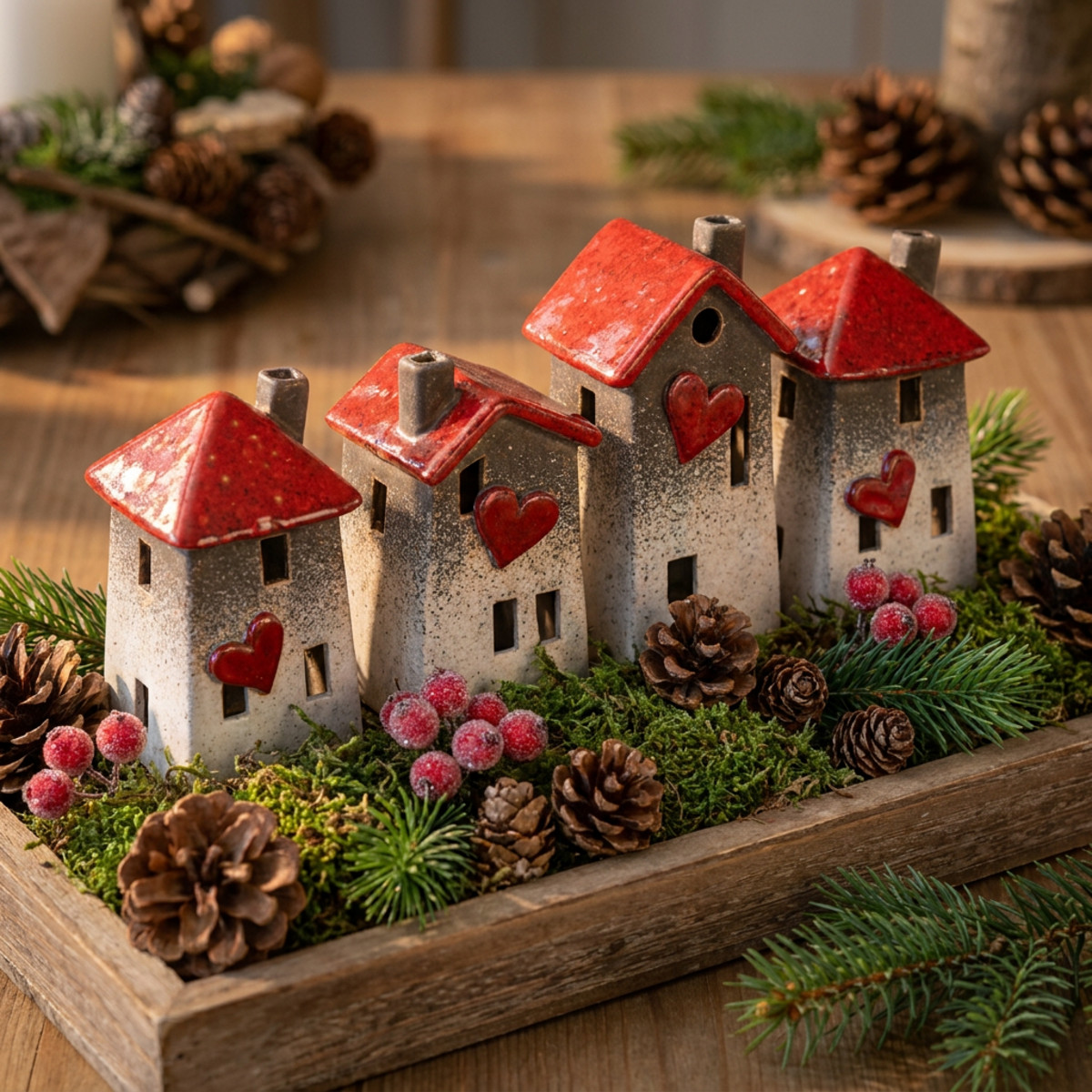 Keramik-Häuser mit Herzmotiv 11cm im 3er-Set