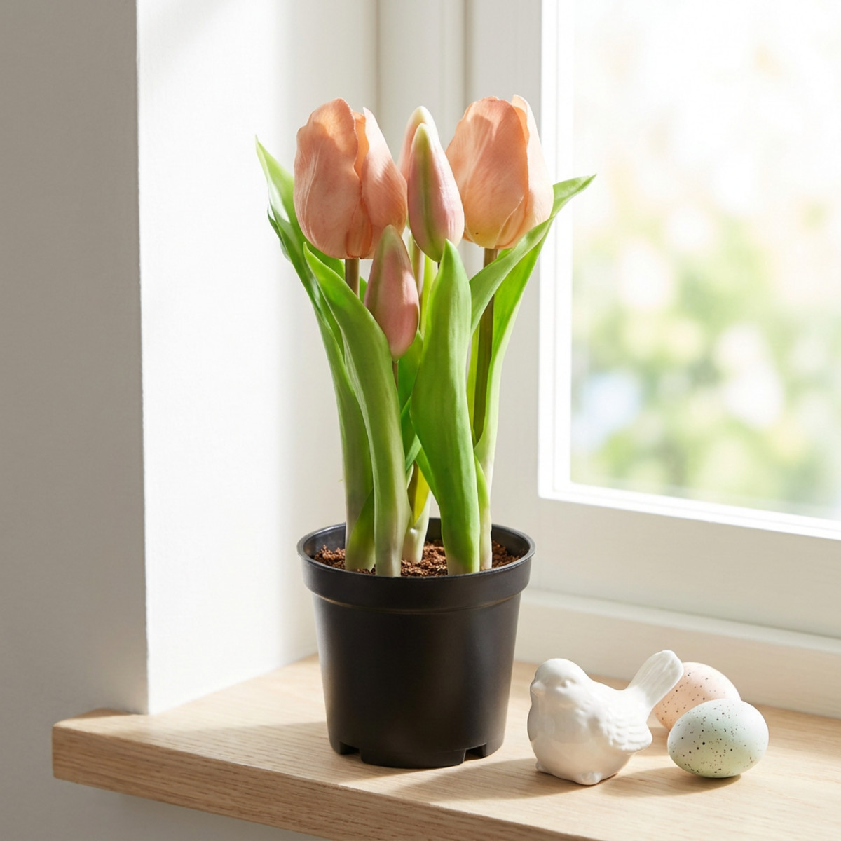 Künstliche Tulpen im Topf 22cm Peach Dekoblumen