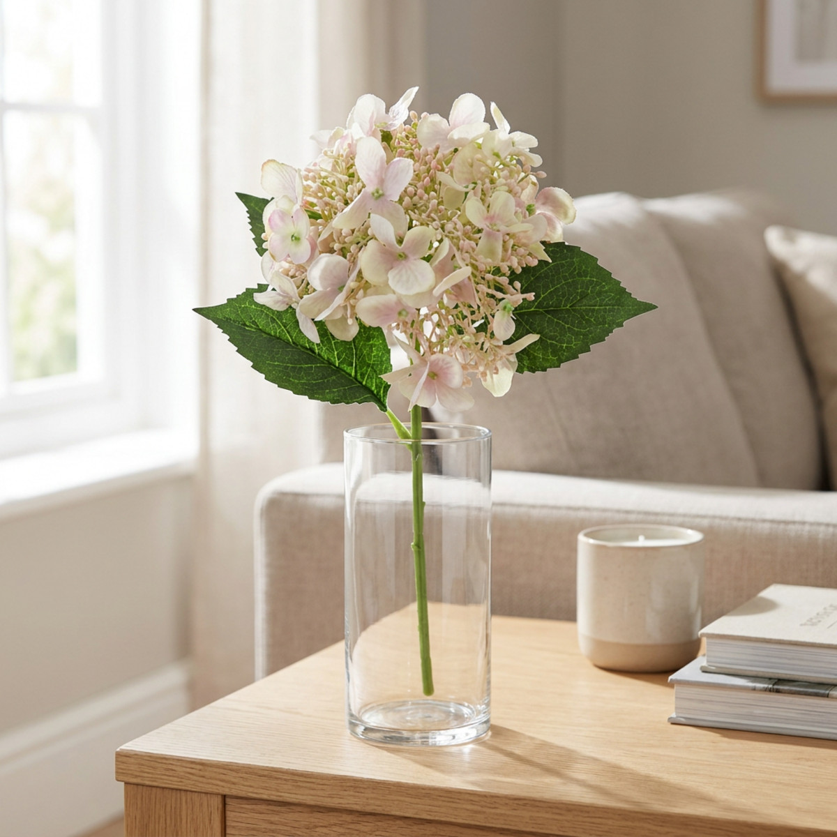Hortensie künstlich Creme 52cm mit Knospen