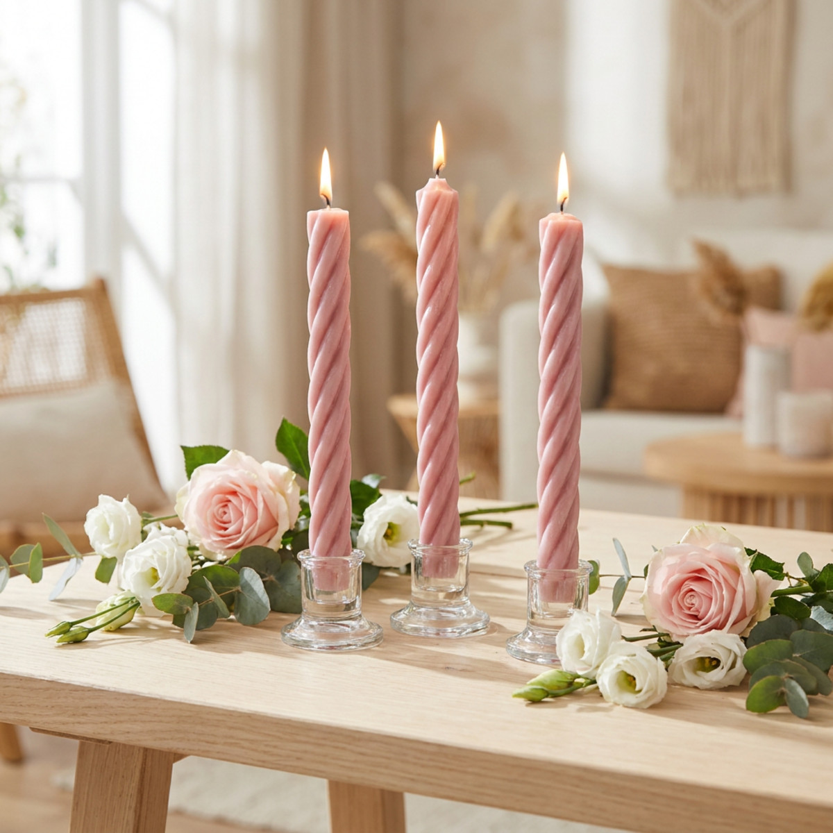 Rustic Stabkerzen Rosa durchgefärbt 250mm 4er-Set
