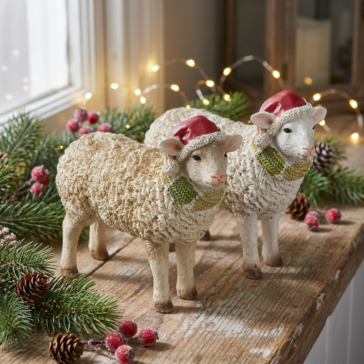 Weihnachtliche Schaf-Figuren 16cm Deko-Set 2-teilig