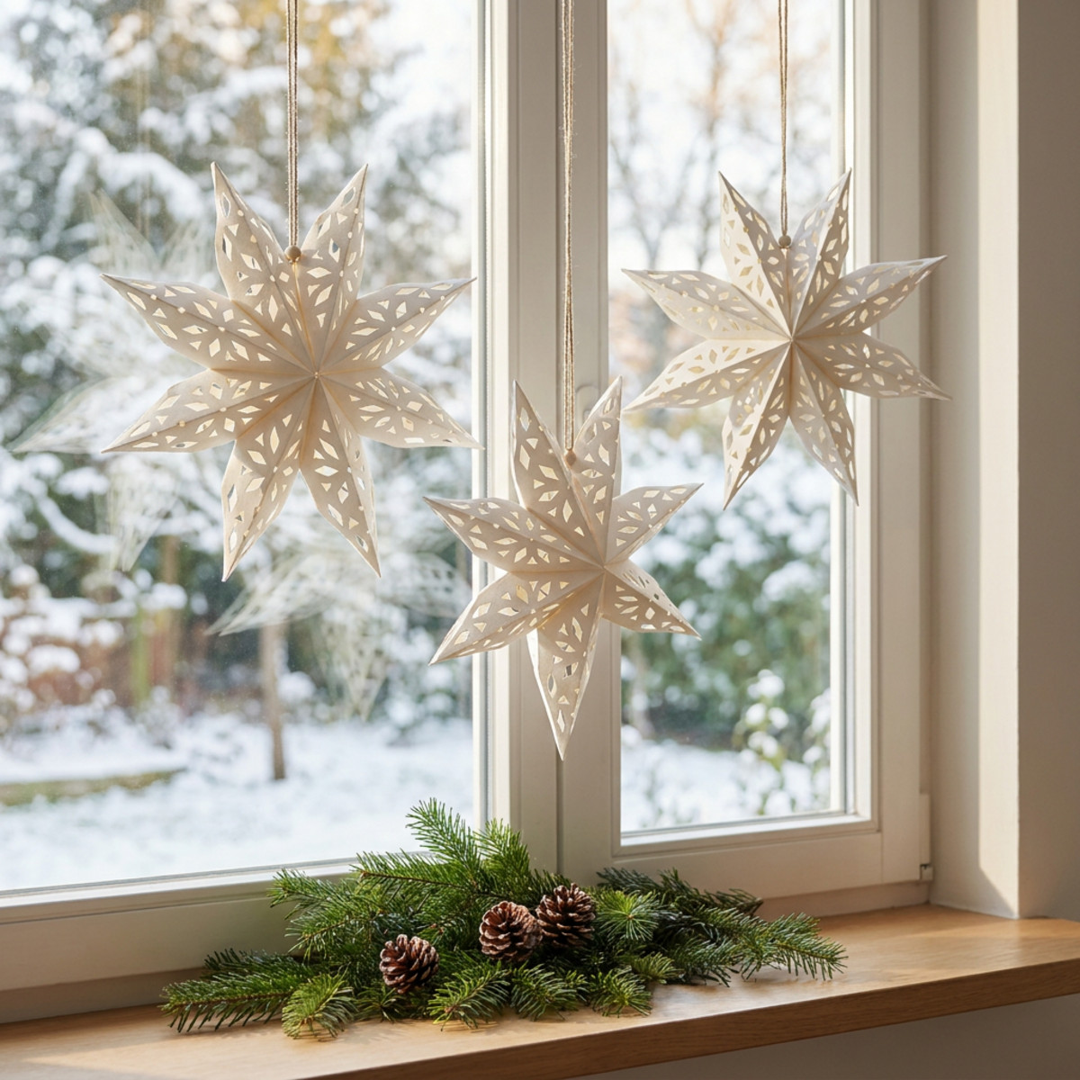 Papiersterne Weiß Ø20cm 6er Set Weihnachtsdeko