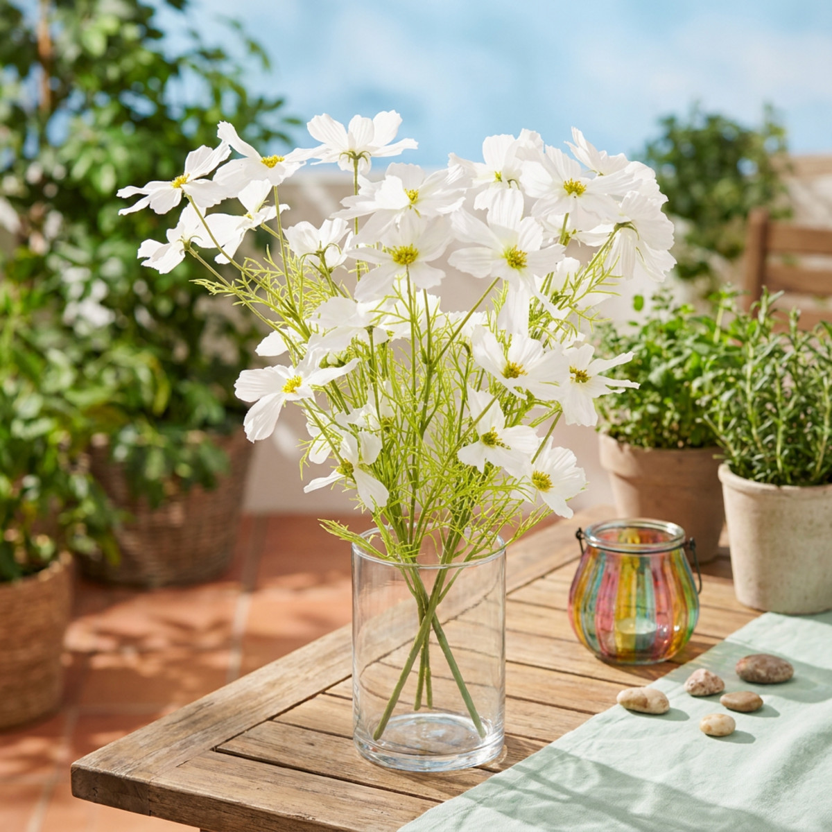 Künstliche Cosmea Weiß 50 cm Sommerdeko Tisch Raum