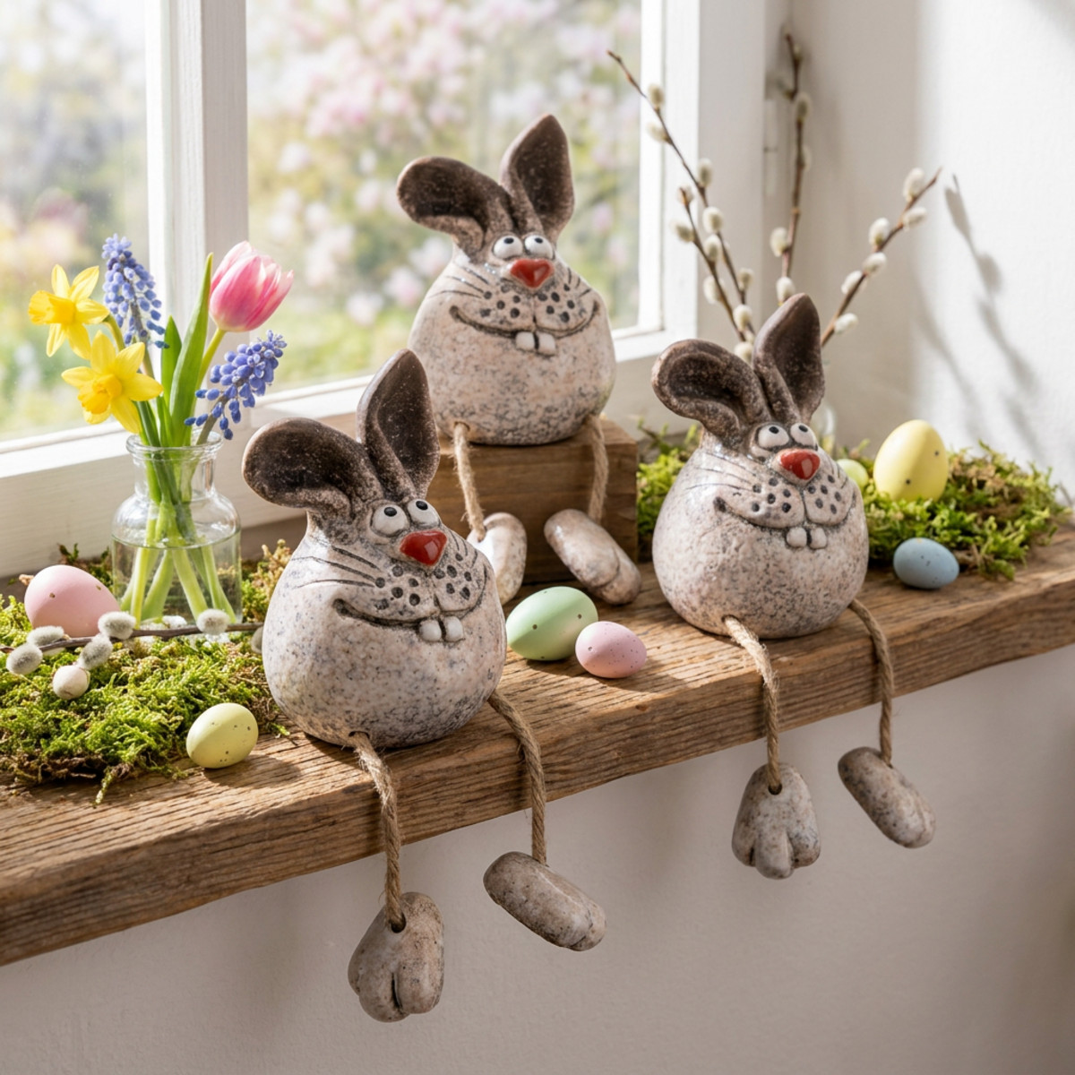 Keramik Hase Dekofigur 3er Set Osterdeko Kantenhocker