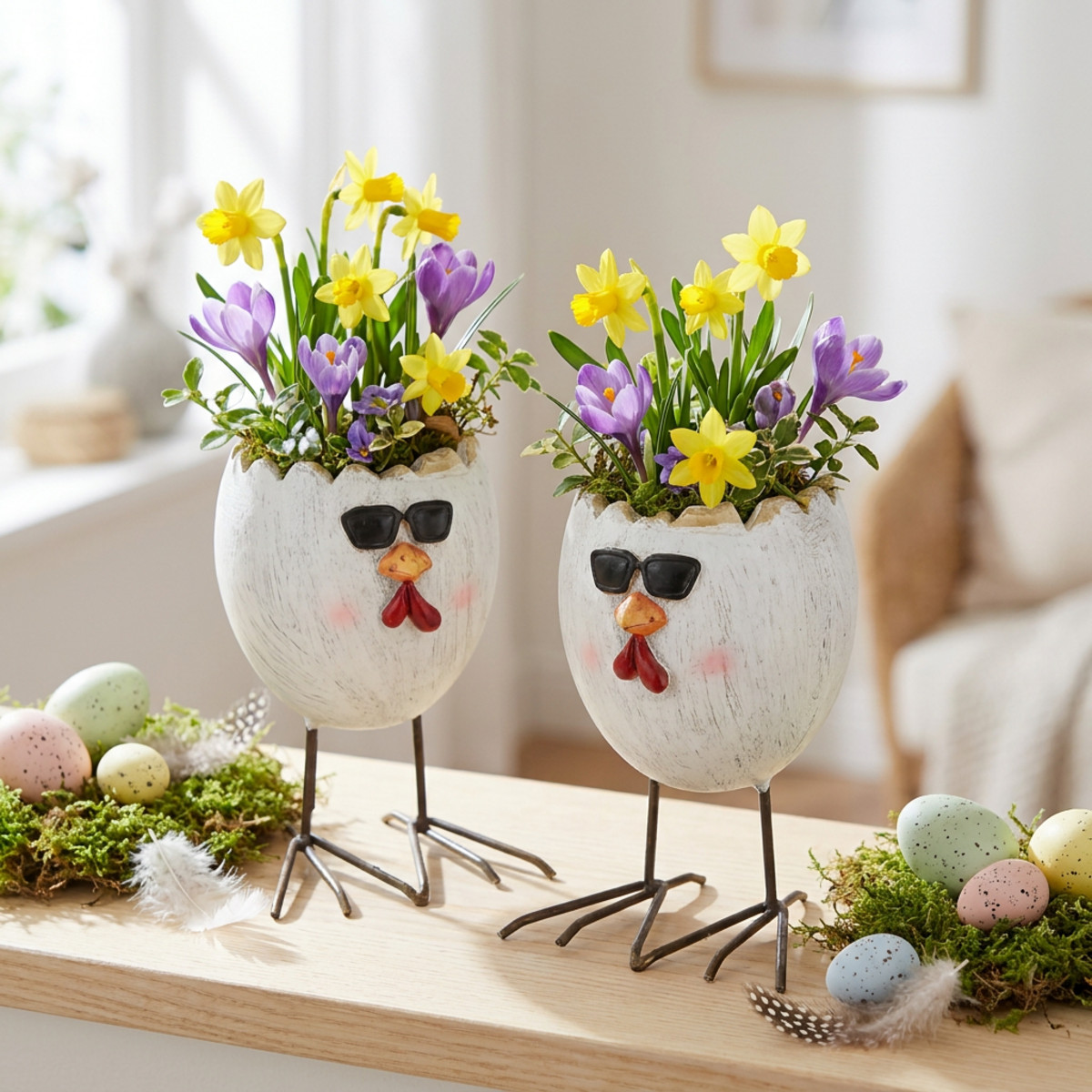 Mini Übertopf Ei Huhn Polyresin 12,5cm 2er Set