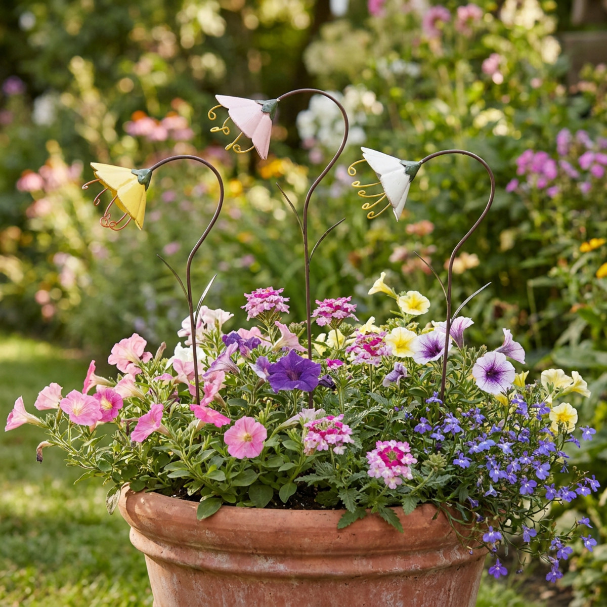 Gartenstecker Metallblumen 49cm Gelb Rosa Weiß Set