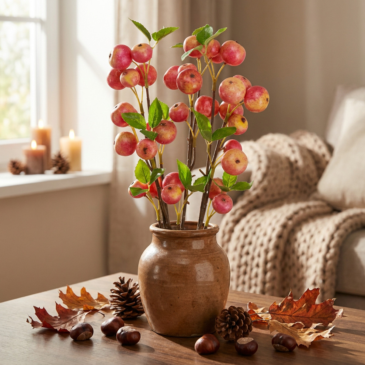 Zierapfel Deko-Zweige Gelb Rot 58cm 3er Set