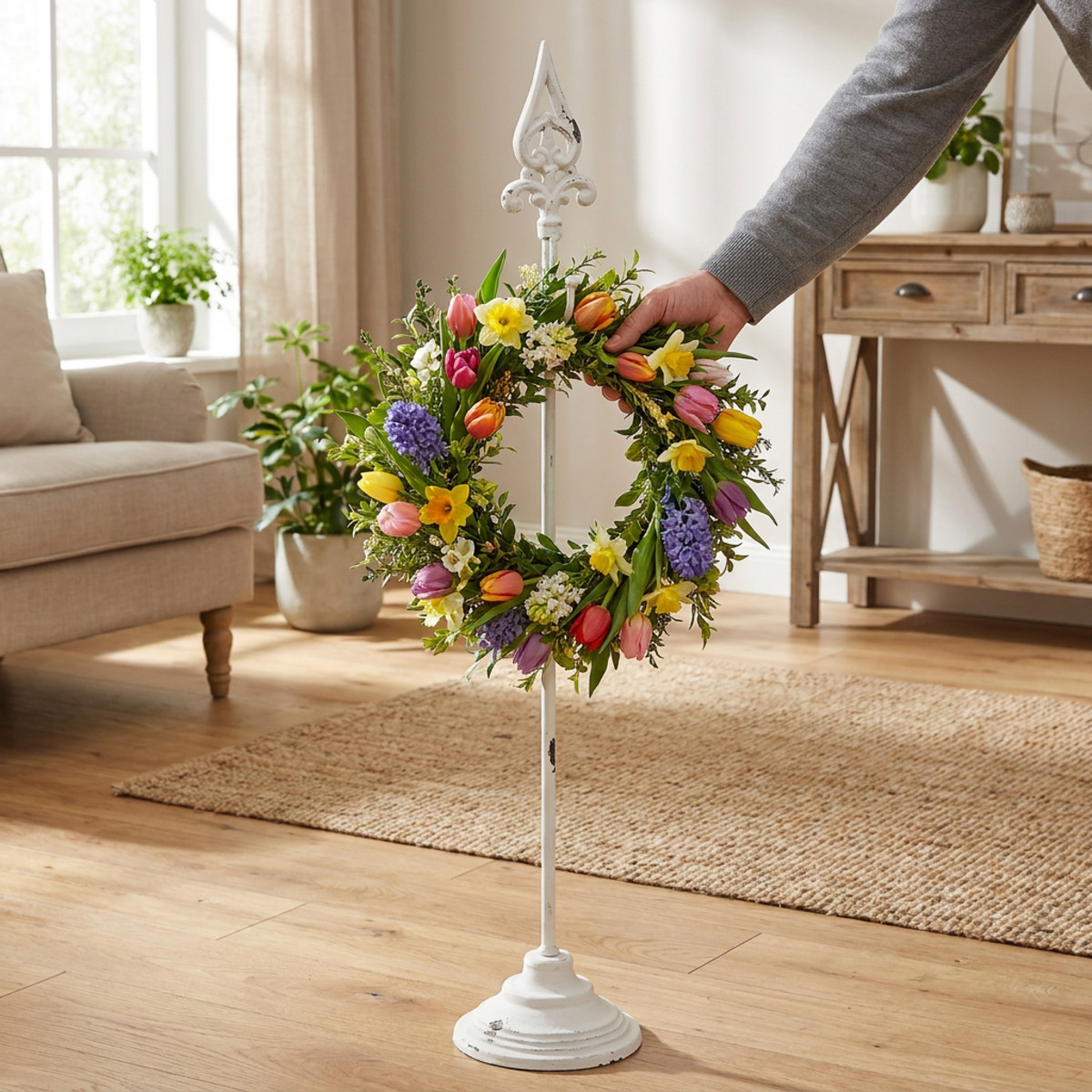 Kranzhalter Weiß Shabby Chic aus Gusseisen H76cm