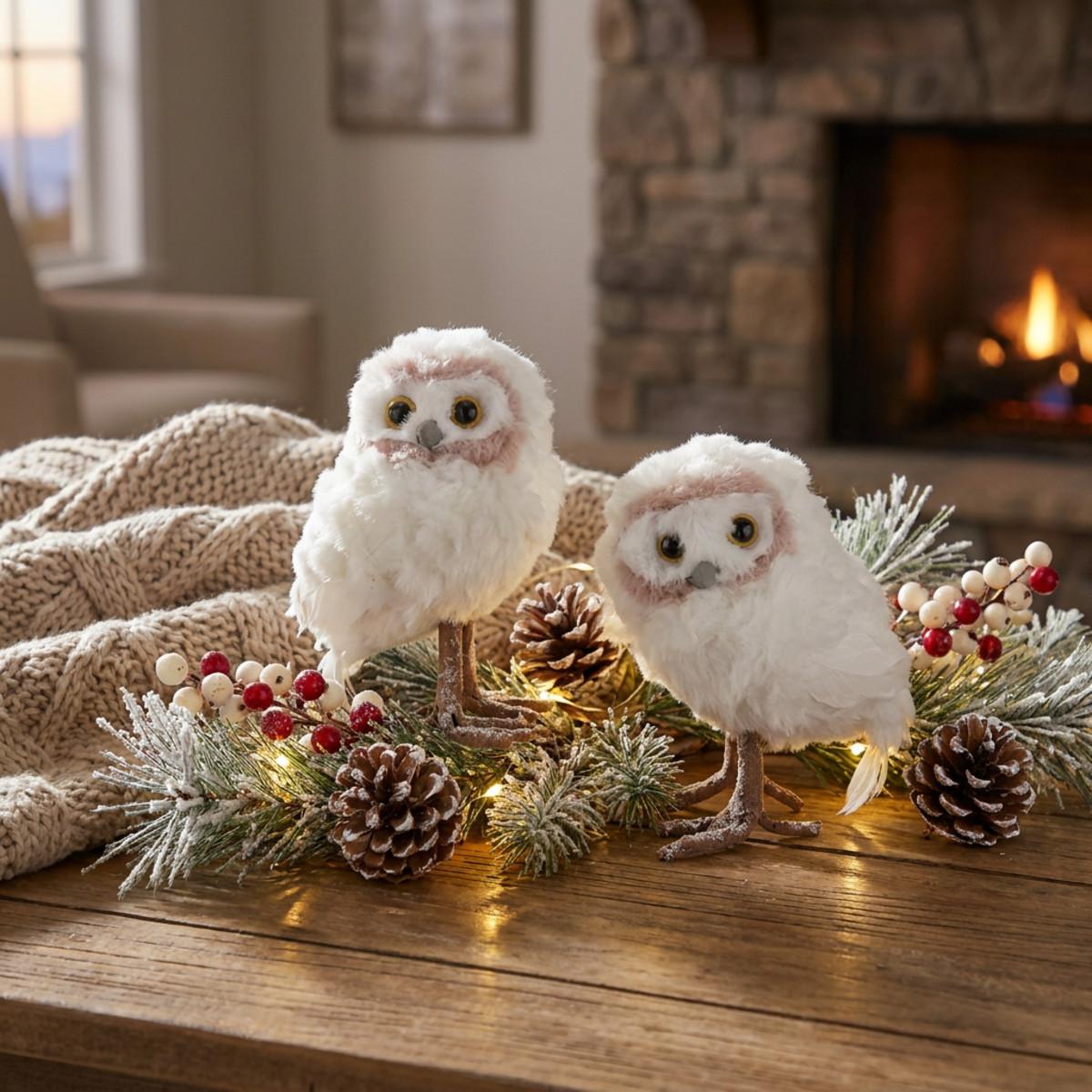 Deko Eulen Set Weiß 15cm für Adventsdeko