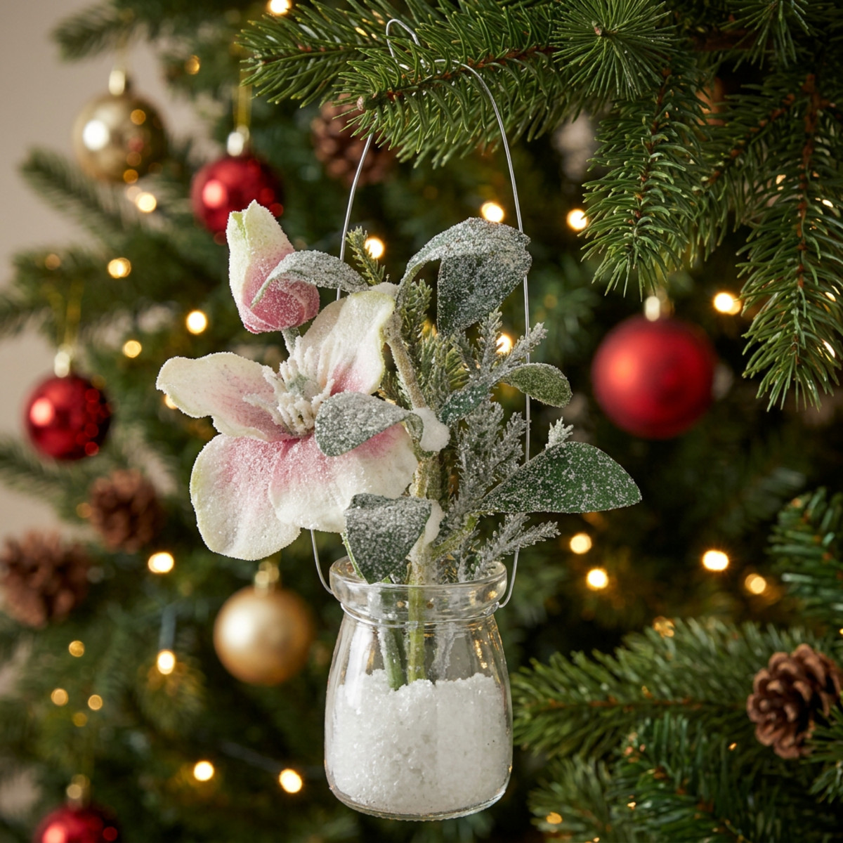 Christrose Kunstblume im Glas 22cm Winterdeko