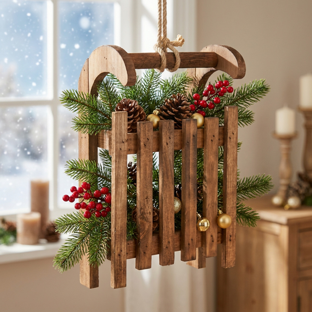 Deko Schlitten Braun aus Holz 30cm – Weihnachtsdeko
