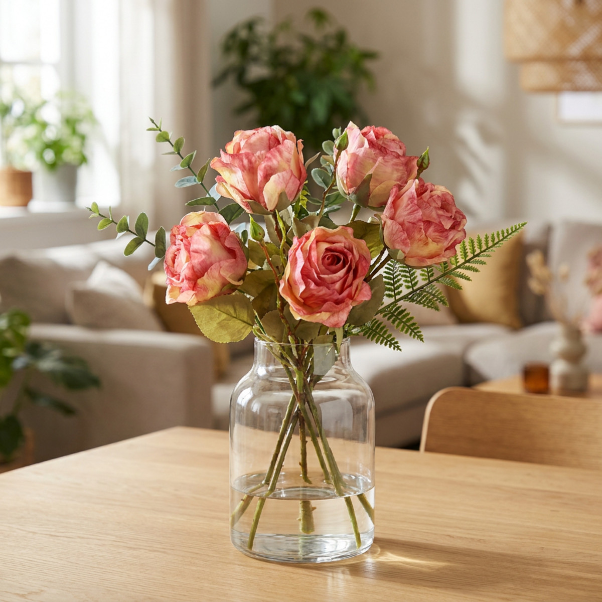 Kunstrosen Strauß Pink Nature Look 44cm 4er Set
