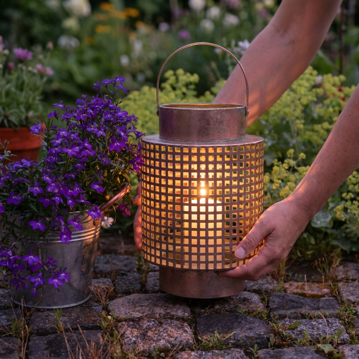 Deko Laterne Metall Rosé Ø18cm H29cm Windlicht