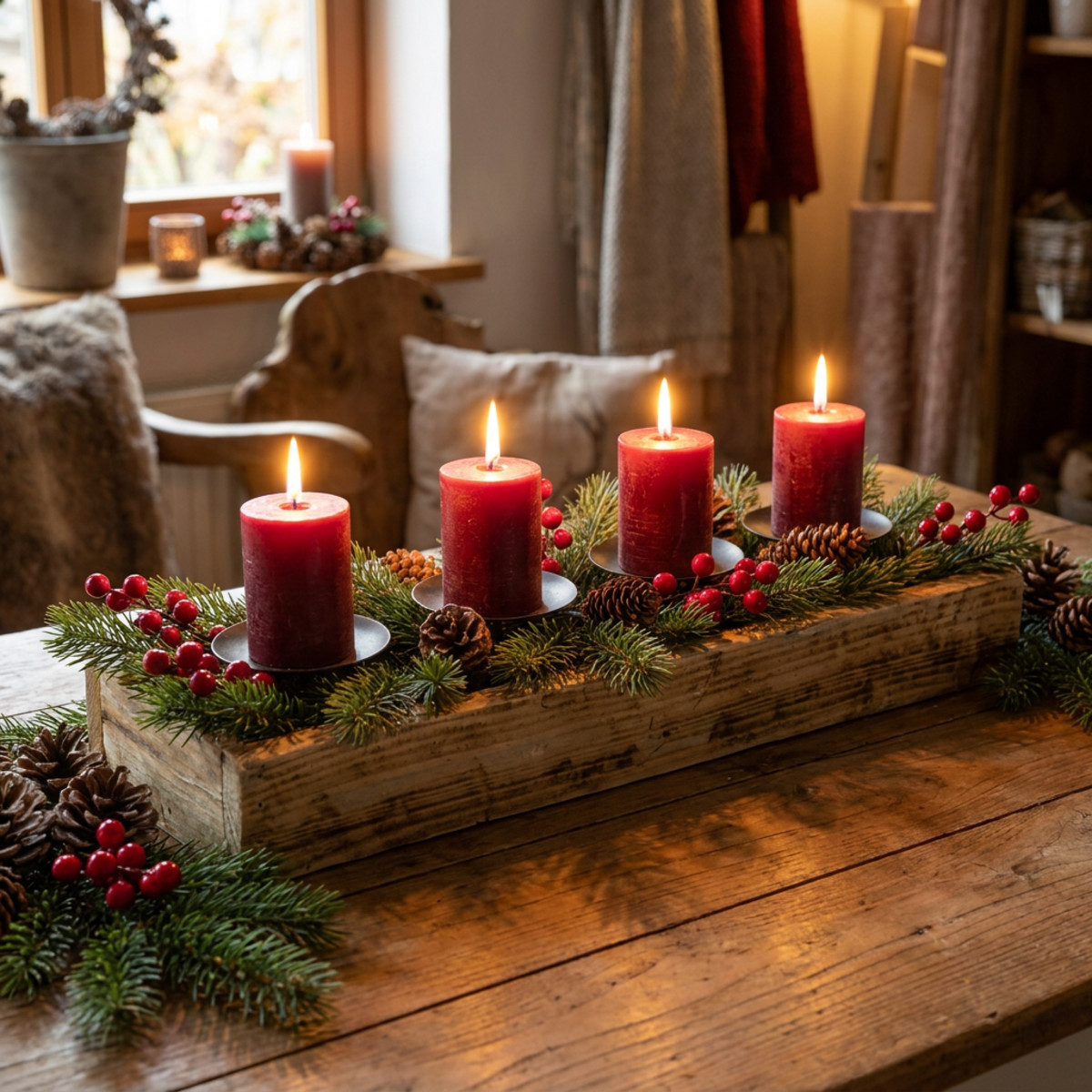 Tischdeko Advent Kerzenständer Holz 48cm