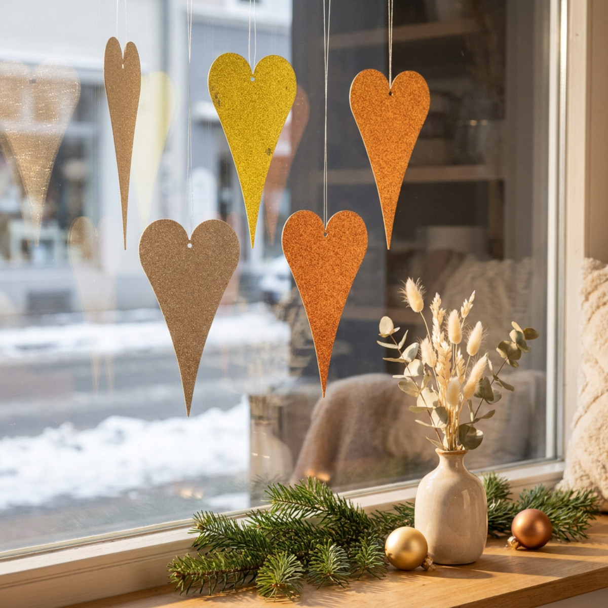 Hängedeko Fenster Metallherzen 6er Set Beige/Gelb/Orange