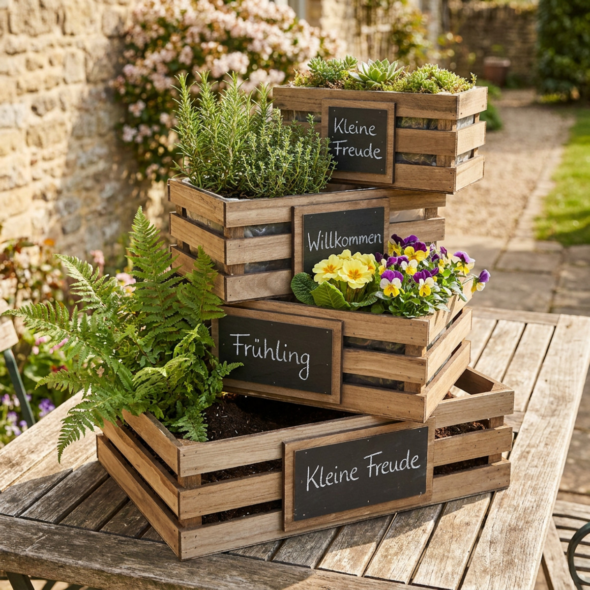 Holzkiste mit Tafel 4er-Set rustikal Vintage Deko