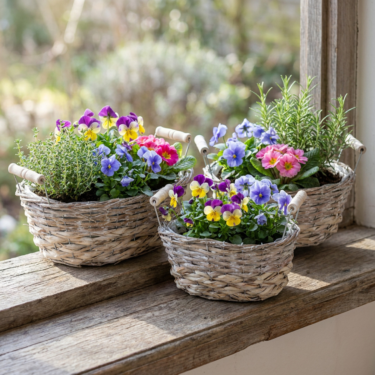 Naturkorb zum Bepflanzen 3er-Set Shabby Chic Weiß