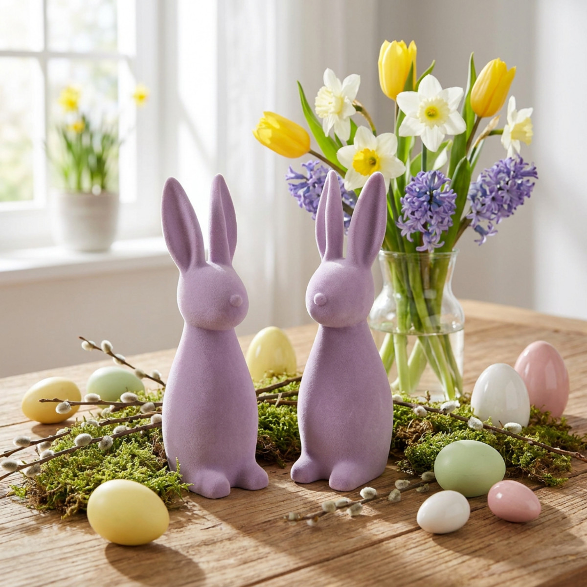 Deko Hase Flieder Lila Beflockt 29,5cm 2er-Set