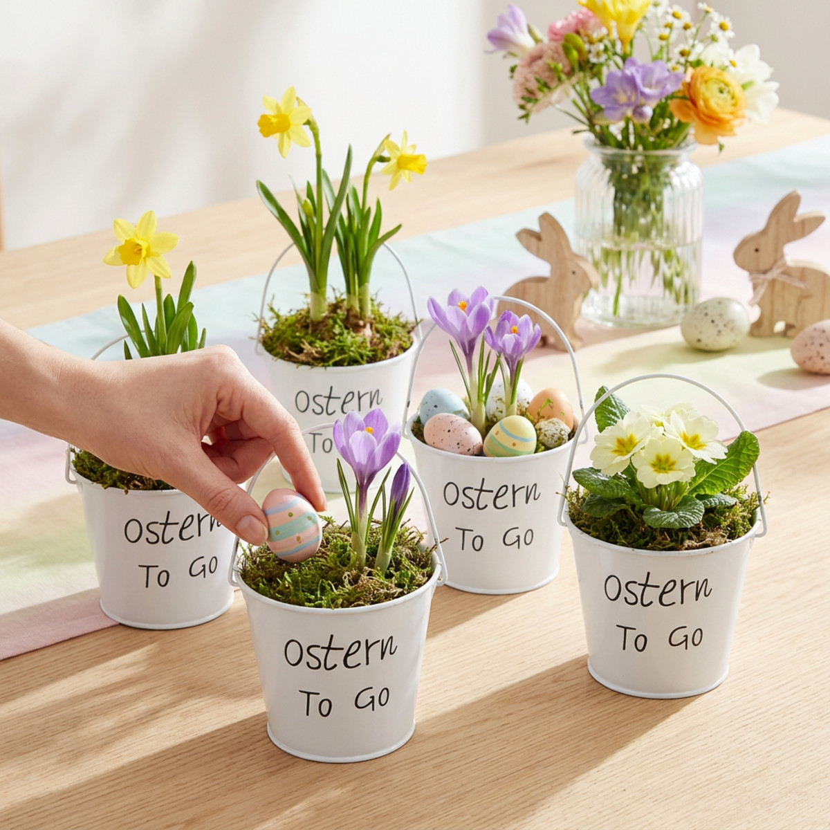Übertopf Ostern Mini 7cm Metall Eimer Weiß 6 St