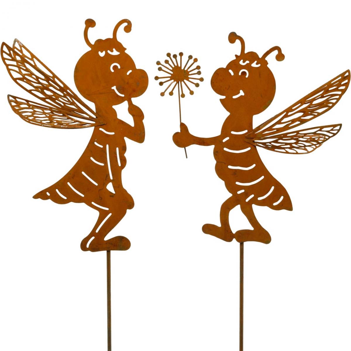 Gartenstecker Biene Edelrost Gartendeko Frühlingsdeko 2St-12210