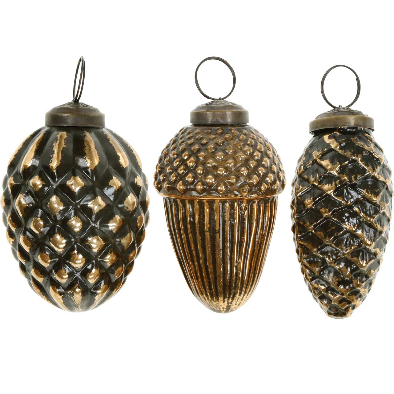 Eicheln und Zapfen zum Hängen Braun, Golden Glas 8,5cm 3St