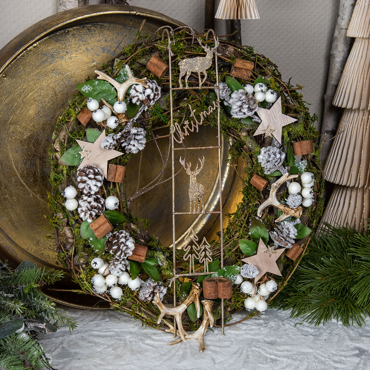 Hängedeko Weihnachten Hirsch Vintage Gold 42,5cm