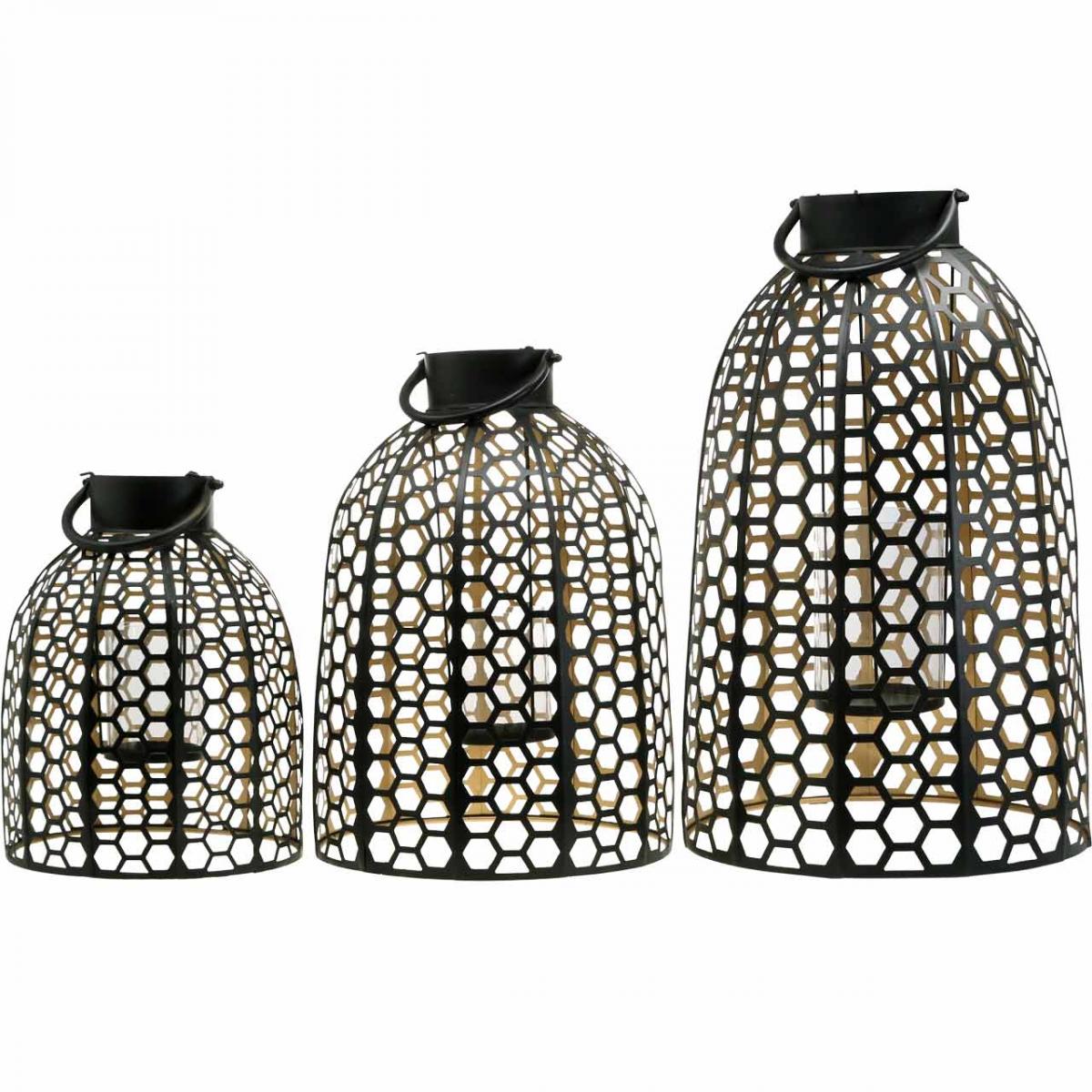 Floristik21.de Laterne Metall Schwarz groß Kerzenhalter H52/40/30cm 3er