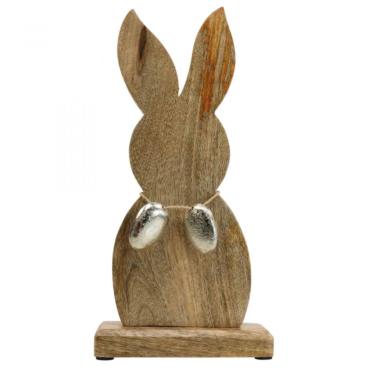 Osterhase Holz mit Eiern Metall, Tischdeko Ostern